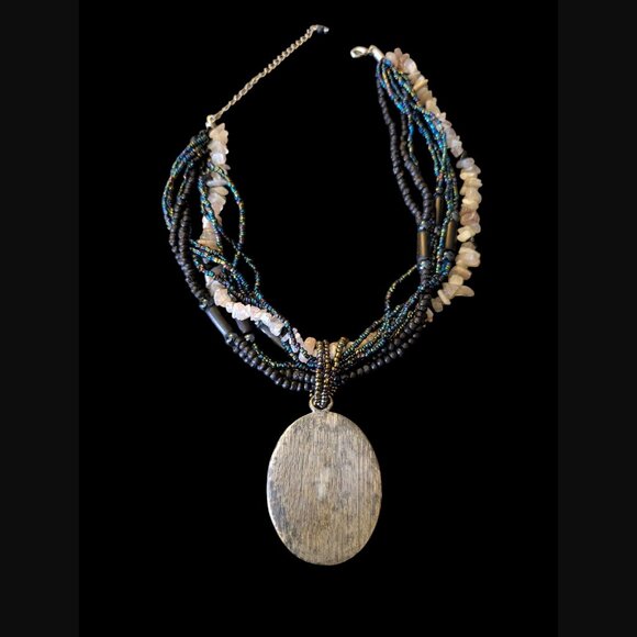 Natural Stone Large 2.81 Mother Of Pearl Multistrand Silver Statement Necklace - Picture 8 of 9